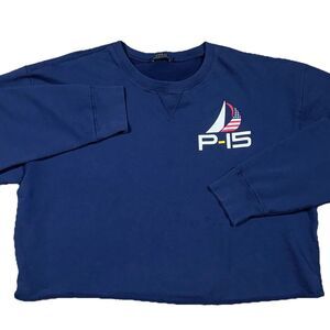 Polo Ralph Lauren Women's Navy P-15 Crop Crew Neck Sweatshirt Size Large Y2K